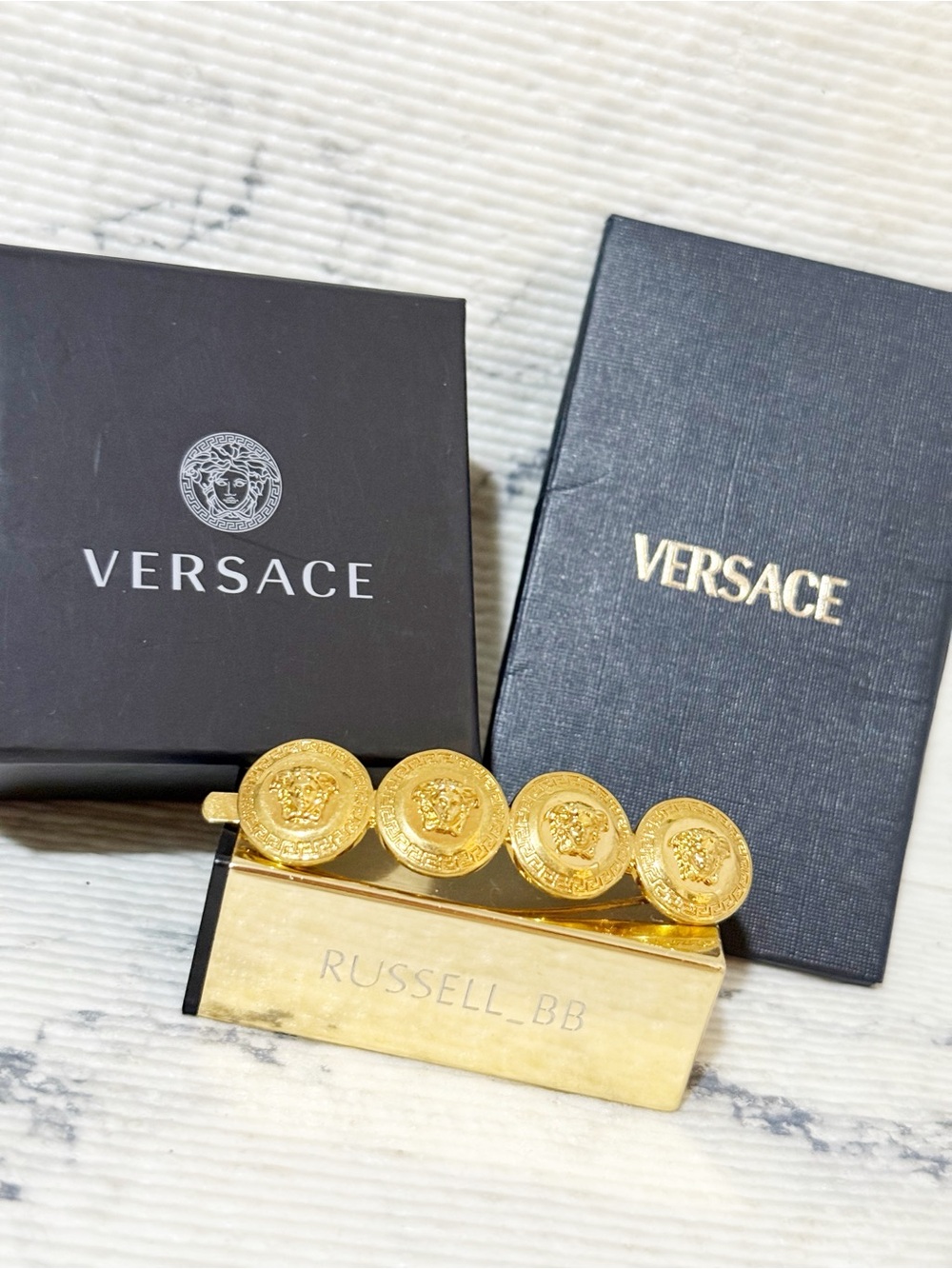 Versace Quadruple Medusa Tribute Gold Bobby Pin Hair Clip Barette